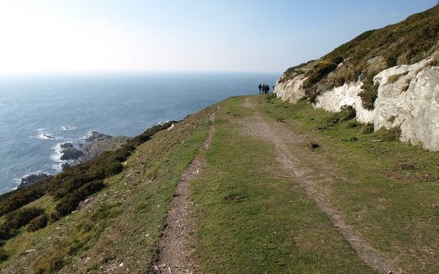 Photo looking down to the sea from the South West Coast Path at Revelstoke Carriage Way