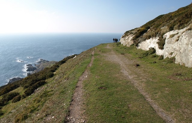 Photo looking down to the sea from the South West Coast Path at Revelstoke Carriage Way