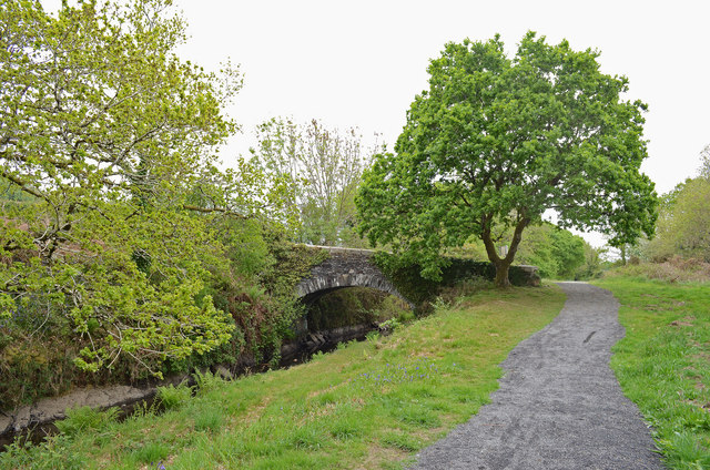 Photo of a tow path and canal with bridge