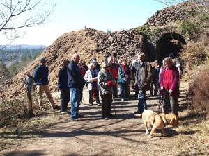 Photo of a group of people in front of old mine workings at Devon Great Consuls