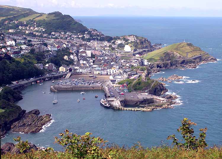 Photo of Ilfracombe taken from the cliffs above looking down to the harbour and town