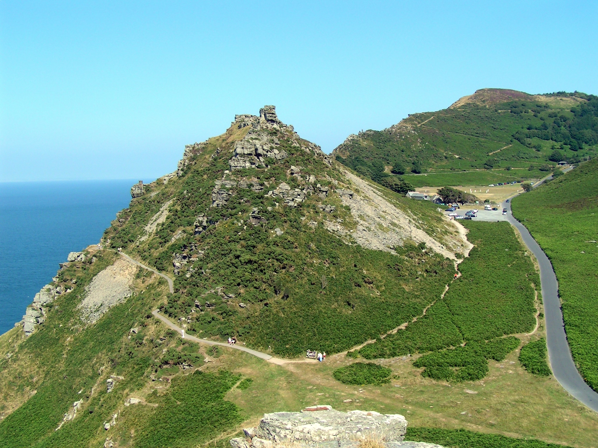 View of the north Devon coastal cliffs and sea at Valley of the Rocks