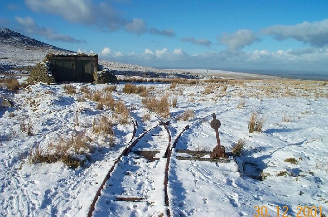 Photo of rail tracks on moorland in the snow near Okehampton Camp