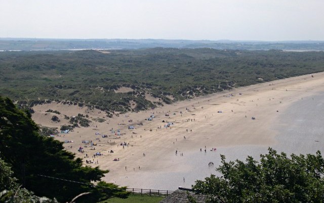 Photo of the view over Saunton Sands beach and sand dune system seen from above, taken from Saunton Down