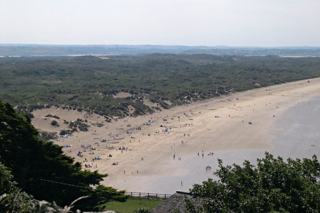 Photo of the view over Saunton Sands beach and sand dune system seen from above, taken from Saunton Down