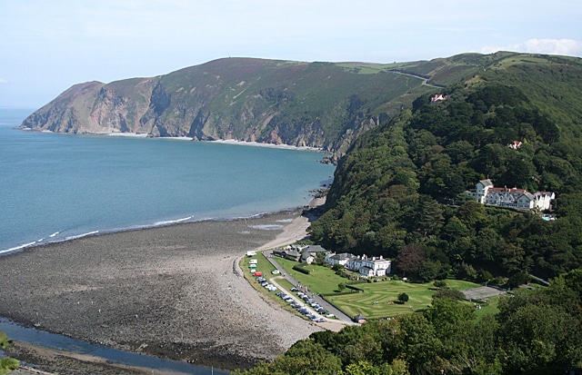 Photo of the coast showing sea, cliffs and beach at Lynmouth Bay