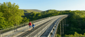 Photo of people walking across a viaduct